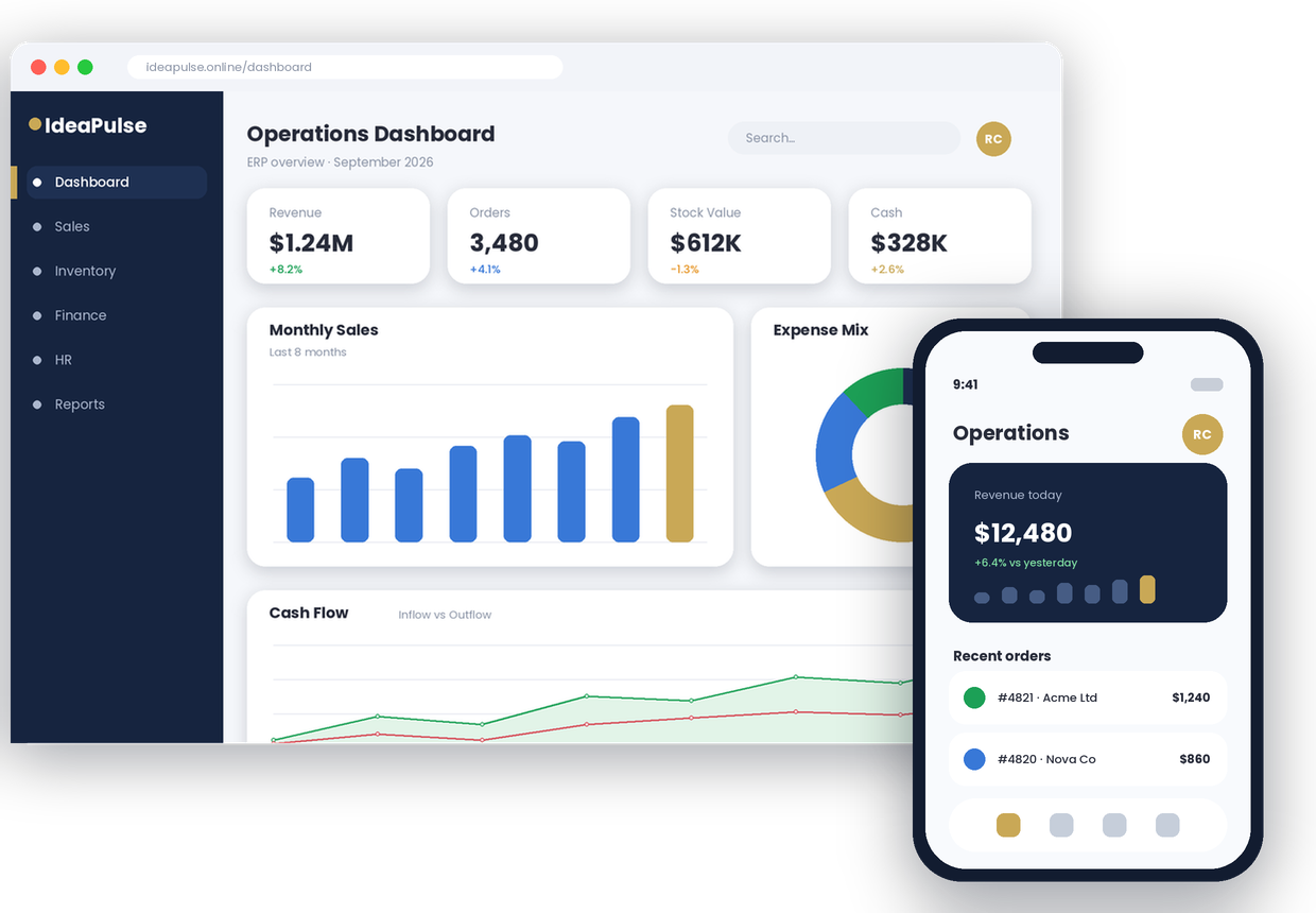 IdeaPulse dashboard and mobile app